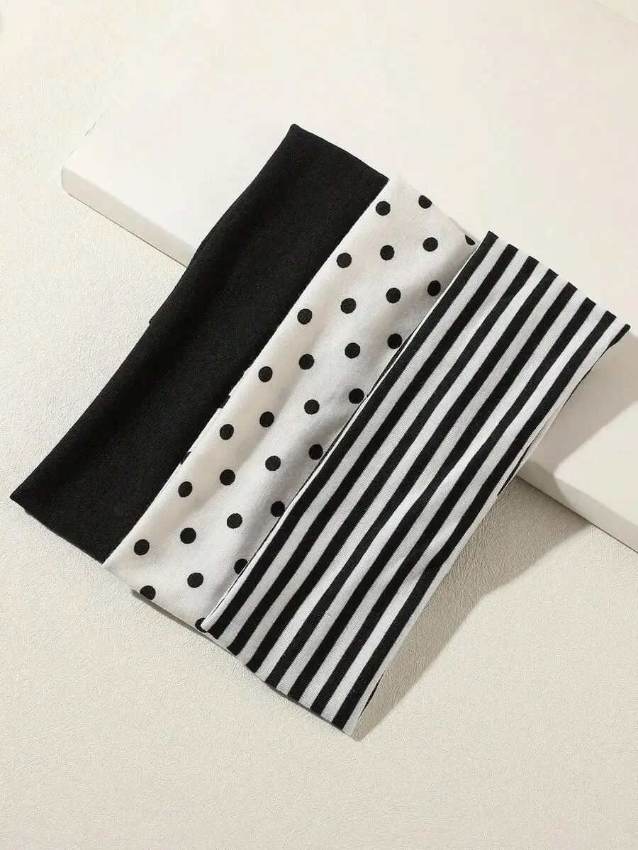 Yoga Daily Fitness - 3pcs Black White Polka Dot Striped