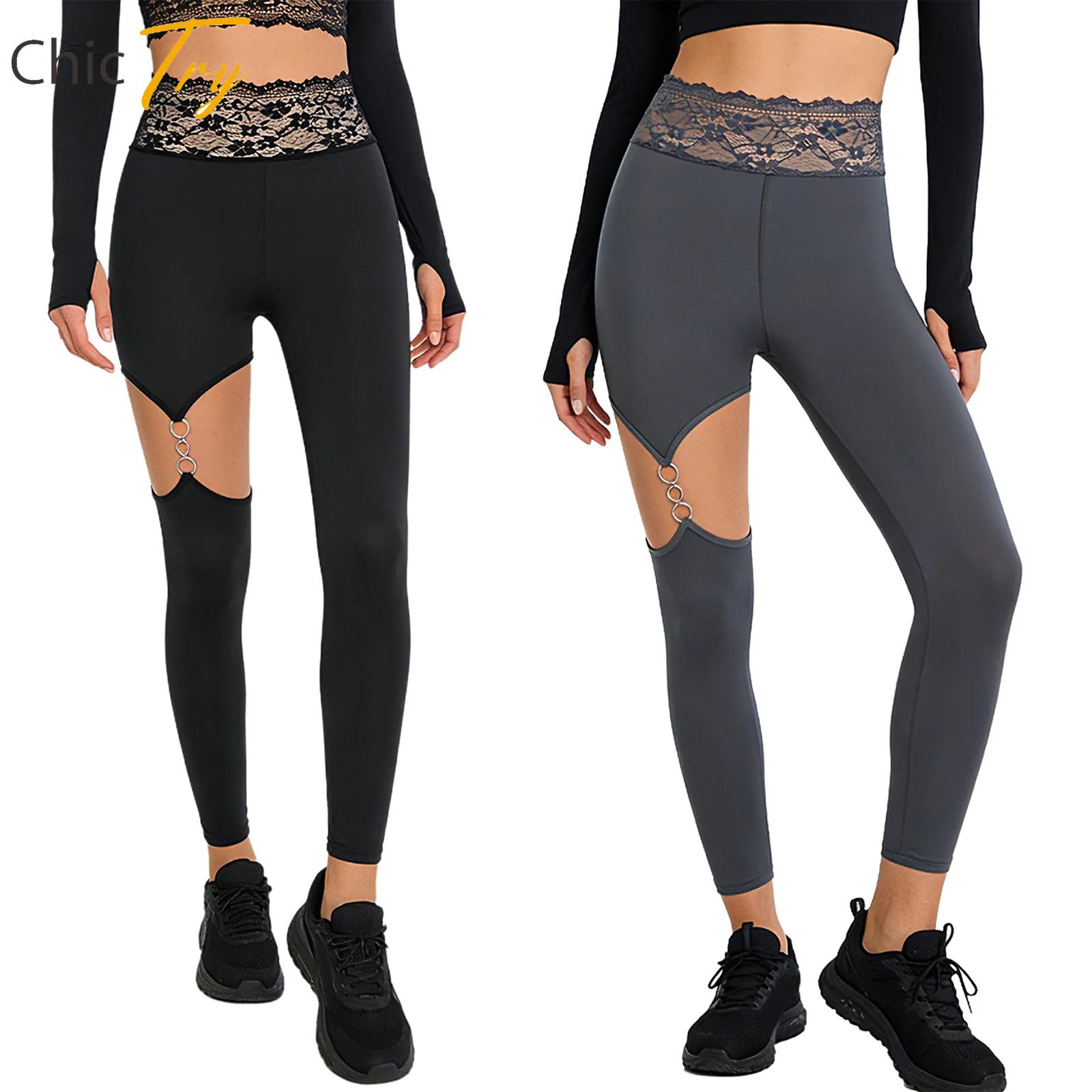 Yoga Daily Fitness - Womens Lace Waistband Yoga Leggings High